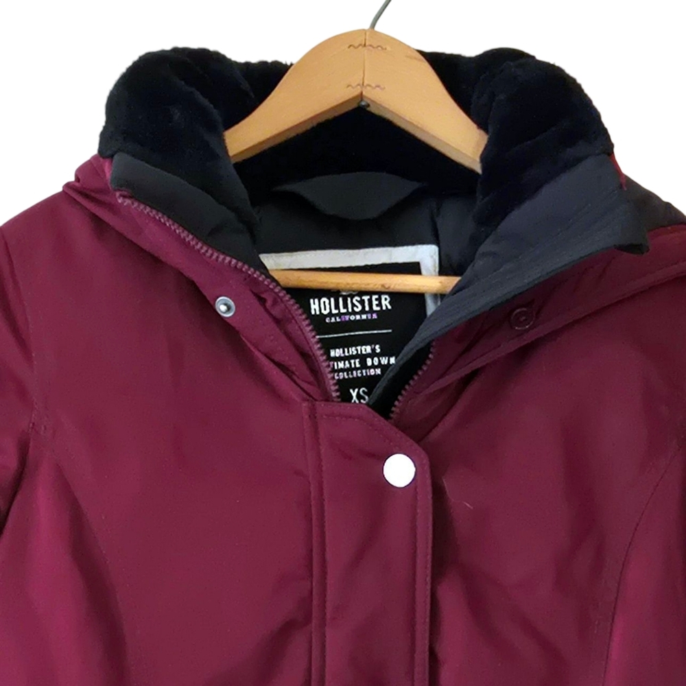 Hollister Ultimate Down Jacket Hooded Burgundy Red, Outdoors Skiing Winter XS - Picture 2 of 15